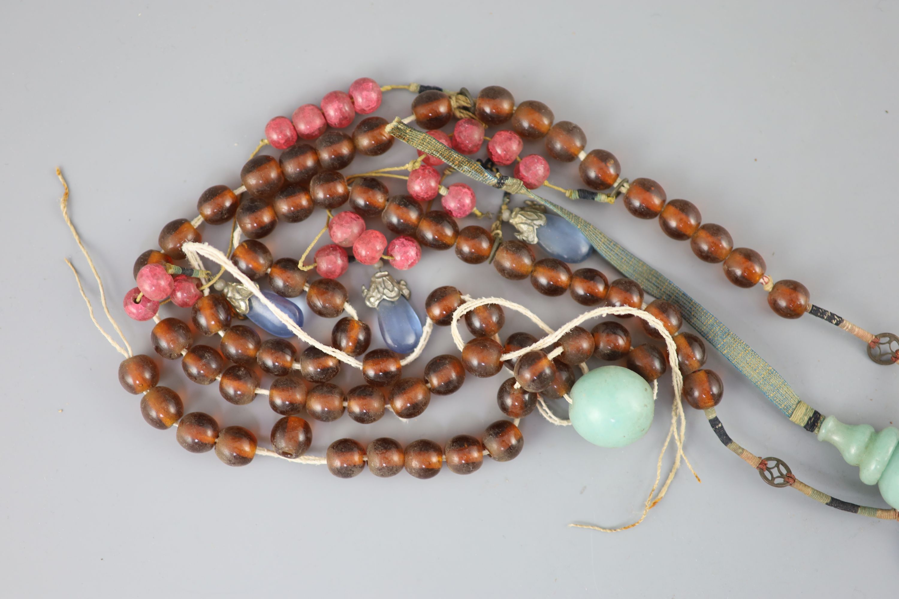 A Chinese glass bead court necklace, Chaozhu, late Qing dynasty, Provenance - A. T. Arber-Cooke